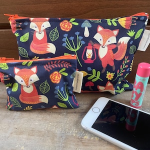 Fox Print Cotton Pencil Case: Handmade Travel Pouch (20x13cm)