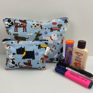 Book Bag Zipper Blue Pouch Dogs Puppy Dauchound Scotch Dog Dalmatian Pencil Case Australian Made Cotton Flannel Coin Purse