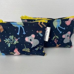 Estuche organizador de maquillaje con diseño de animales australianos, ornitorrinco, emú, canguro, galah, equidna, bolsa con cremallera, monedero de algodón fabricado en Australia