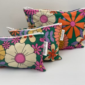 Custodia per occhiali con stampa floreale retrò, custodia con cerniera, portamonete di fabbricazione australiana Custodia in cotone con cerniera in nylon