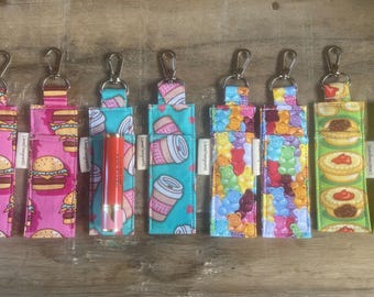 Lip Balm Lipstick Bag Charm,Lanyard: Meatpies, Burgers, Colourful Bears , Coffee Cups Chapstick Holder with Key Chain