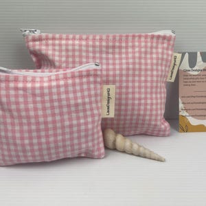 Mini bolso de maquillaje de cuadros vichy en rosa y blanco, monedero, bolso de mano, mochila de gimnasio, organizador, 10 x 8 o 15 x 10 cm, hecho a mano en Australia