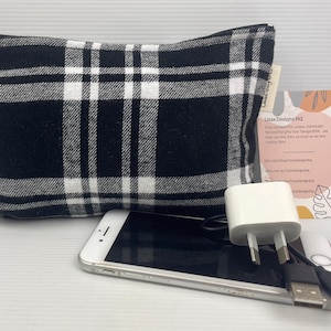 Flannel Black & White Check Pencil Case Fabric Makeup Bag Australian Coin Purse Phone Sanitary Organisers Pouch for other sizes message me.