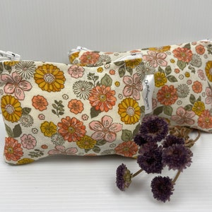 Mignon vintage rétro fleurs roses et orange fabriqué en Australie porte-cartes de crédit Porte-monnaie en coton Organisateurs sanitaires en coton Pochette douce et légère