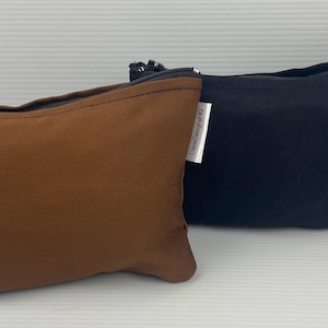 Black or Brown Cotton Drill Fabric Makeup Bag Australian Made  Coin Purse  Sanitary Organisers Pouch  15 x 10cm for other sizes message me.