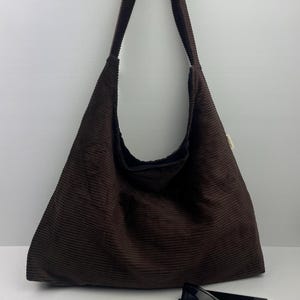 Chocolate Brown Corduroy Shoulder Bag  Design Handmade cotton lining and Pocket  Handmade in Australia. Wide 45 High 32cm strap 45cm long