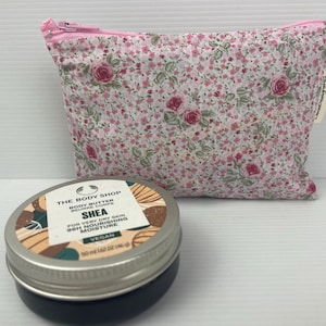 Vintage Liberty Look Pink Roses Mini Makeup Bag 15 x10cm Pouch Australian Made Fine Cotton Coin Purse Sanitary Holder Handbag Organiser