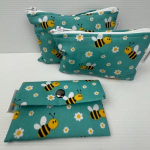 Bee and White Flowers , Make up Organisation Pouch & Clip Wallet  Zipper Pouch, Australian Made Coin Purse