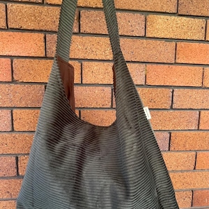 Sage Corduroy Shoulder Bag  Design Handmade with cotton lining and Pocket  Handmade in Australia. Wide 45 High 32cm strap 45cm long