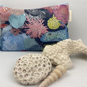 Ocean Reef Sting Ray Turtle Octopus Fish Jellyfish Sea Life Australian Handmade Portamonete in cotone Porta trucchi Astuccio per matite 20 x 13 cm