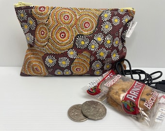 Beautiful Indigenous Aboriginal Print Organisation Pouch, Zipper Pouch,  Australian Made Cotton Coin Purse