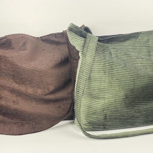 Corduroy Totes in Sage or Brown .  Handmade Cotton with lining and Pocket can be reversible Handmade in Australia. Wide 44cm High 32cm