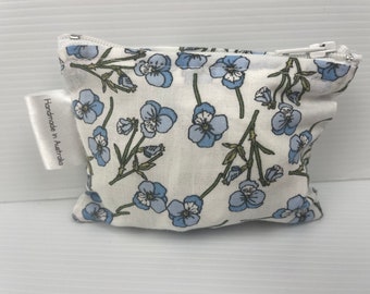 Blue Liberty Look Flower Soft Fine Fabric Credit Card Holder Coin Purse Ear Bud Holder Australian Made Tiny Wallet 10 x 8 cm Cotton pouch