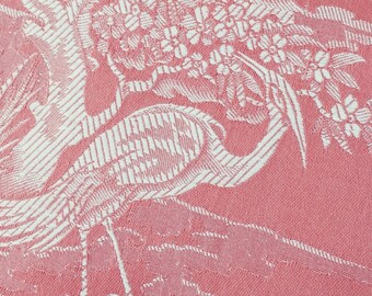 Unused Antique Chinoiserie Fabric Pink Heron Exotic Birds Toile Fabric For Furniture Antique Pillows European Ticking Fabric Tissu 1900s