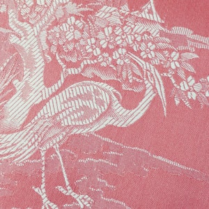 Per Yard - UNUSED Antique Pink Birds Ticking Fabric Chinoiserie 1940s Vintage Cotton Upholstery Yardage - Ticking Depot - Da-Rosa-009
