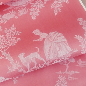 Per Yard - UNUSED Antique Pink French Versailles Pattern Ticking Fabric 1960s Jacquard Cotton Mix Romantic - Ticking Depot - Da-Rosa-010