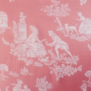 Per Yard - UNUSED Antique Pink French Versailles Pattern Ticking Fabric 1960s Jacquard Cotton Mix Romantic - Ticking Depot - Da-Rosa-010