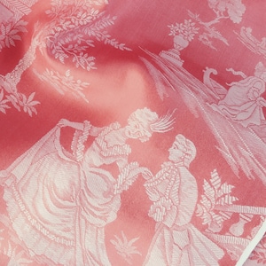 Per Yard - UNUSED Antique Pink French Versailles Pattern Ticking Fabric 1960s Jacquard Cotton Mix Romantic - Ticking Depot - Da-Rosa-010