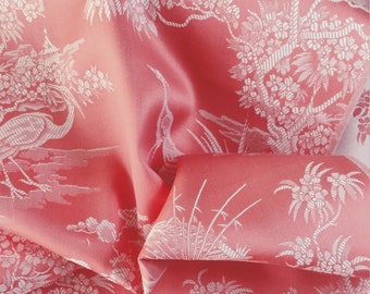 28.43 Yards - UNUSED Antique Pink Birds Ticking Fabric Chinoiserie 1940s Vintage Cotton Upholstery Yardage - Ticking Depot - Da-Rosa-009