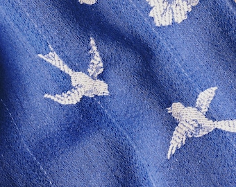 WAITLIST - Very RARE Antique Cobalt Blue Birds Ticking Fabric 1920-1930s Historic Cotton Jacquard - Ticking Depot - Rec-Da-Azul-027