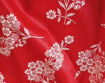 1.29 Yards - UNUSED Antique Red Floral Ticking Fabric 1930s Cotton Vintage Rare Yardage - Ticking Depot - Da-Rojo-002