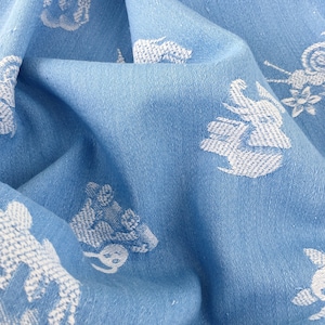 56&quot;x28&quot; Very RARE Antique Fabric Sky Blue Nursery Ticking 1920-1930s European Textile - Ticking Depot - Rec-Da-Azul-028
