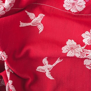 19&quot;x48&quot; Very RARE Antique Cherry Red Birds Ticking Fabric 1920-1930s Historic Cotton Jacquard Swallows - Ticking Depot - Rec-Da-Rojo-027
