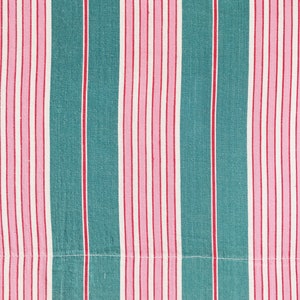 31&quot;x31&quot; Pink Green RARE Vintage Striped Ticking Fabric Cotton Twill 1940s Antique Material - Ticking Depot - Rec-Ra-Verde-001I