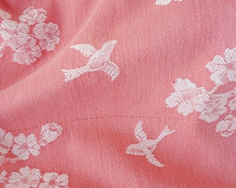 19"x27" WONDERFUL Antique Pink Birds Scene Cotton Ticking Fabric 1930s Historic Interior Design - Ticking Depot - Rec-Da-Rosa-002B