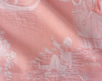 1930s ANTIQUE Rare French Versailles Motif Antique Ticking Fabric Timeworn Damask Cotton Pale Pink BEAUTIFUL