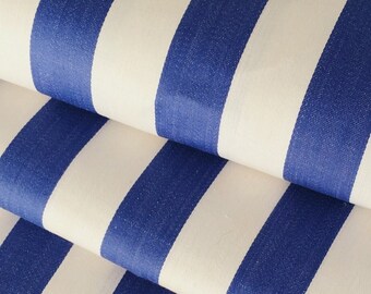 Antique Ticking Fabric Unused 1.53 Yards - European Navy Blue Wite Striped Cotton Antique Pillows Upholstery Furniture Farmhouse 1900s
