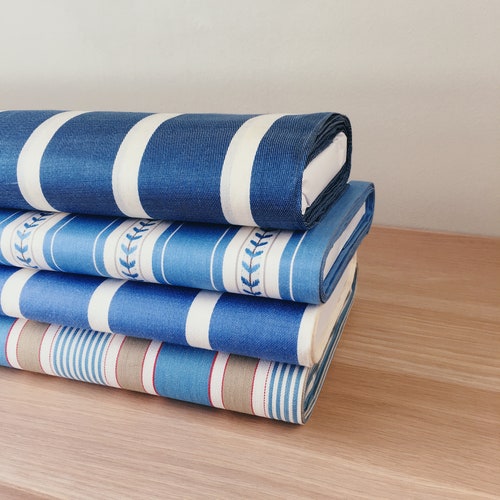 Beautiful shops ANTIQUE Ticking Sky Blue Stripes New Old Stock Vintage Cotton Fabric European Rare Textile - By The Yard