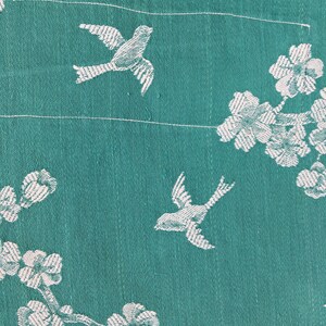 20x51 Very RARE Antique Green Birds Ticking Fabric 1920s Historic Cotton Cherry Trees & Swallows Ticking Depot Rec-Da-Verde-031 image 8