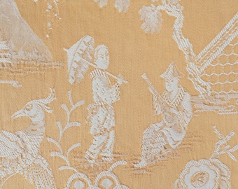 WAITLIST - 1930s RARE Antique Chinoiserie Fabric Yellow Cotton Soft Delightful European Textile - Ticking Depot - Rec-Da-Amarillo-020