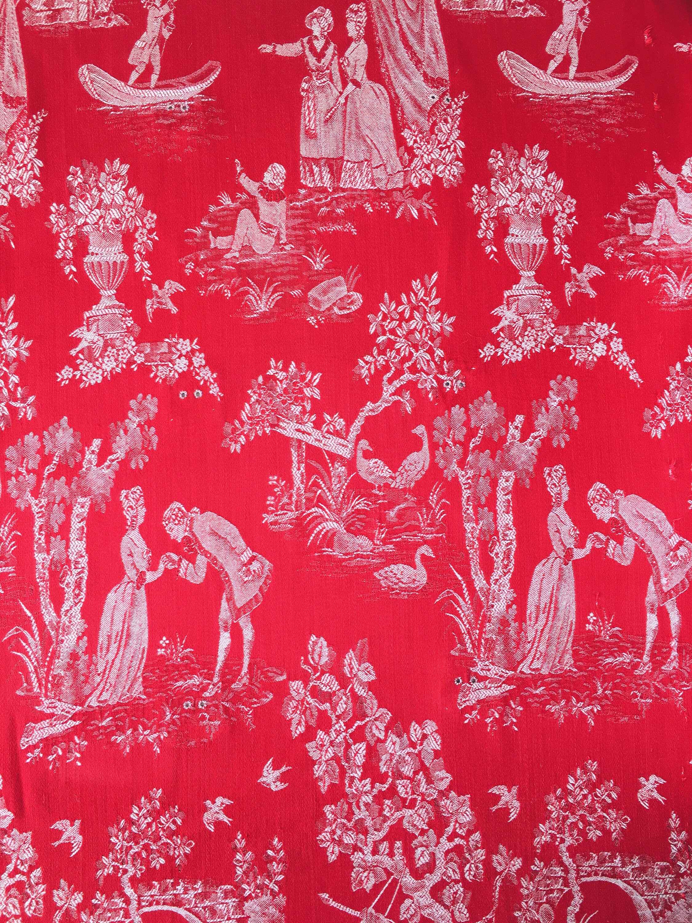 59インチ×66インチ 美しい1930年代アンティークティッキング フレンチ