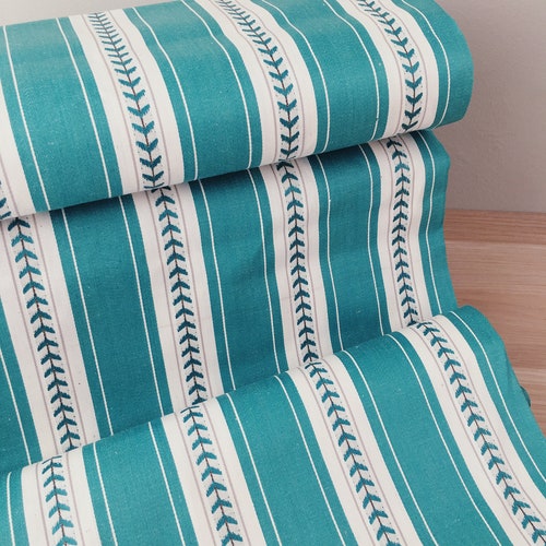 UNUSED Antique Ticking Fabric shops | Emerald Green Stripes | 1940-1950 | Vintage Cotton | Upholstery Pillows Curtains By The Yard