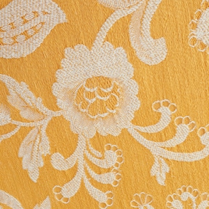 Fabric SAMPLE 4&quot;x4&quot; -  Vintage Ticking Fabric Floral Yellow Jacquard Upholstery Heavy Weight 1900s material - Rec-Da-Amarillo-010