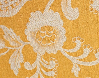 4" x 4" SAMPLE - Vintage Ticking Fabric Floral Yellow Jacquard Upholstery Heavy Weight 1900s material - Rec-Da-Amarillo-010