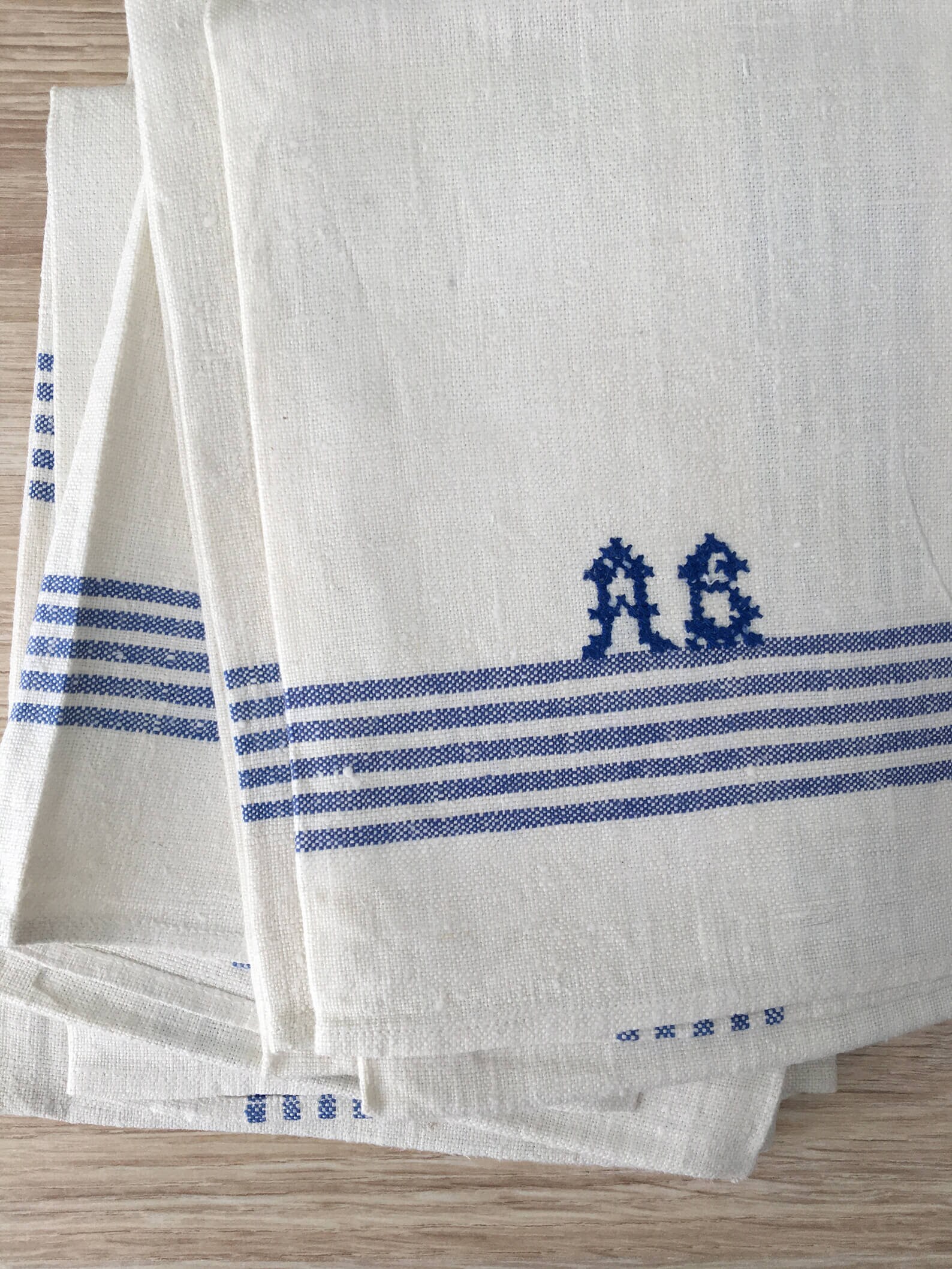 1 Antique Swedish Monogram Handwoven Linen Kitchen Hand