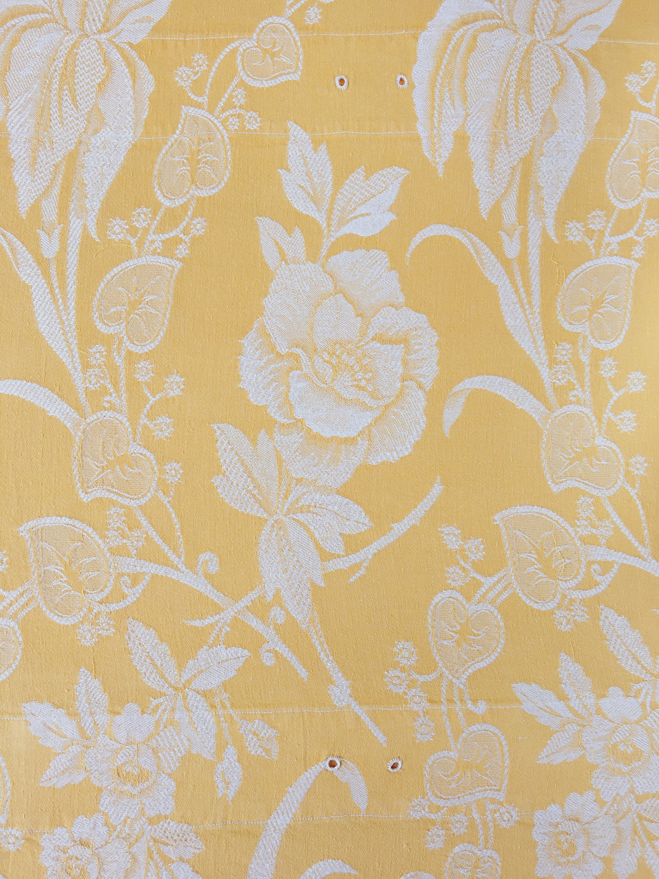 18インチ×59インチ 花柄アンティークティッキング生地 イエロー