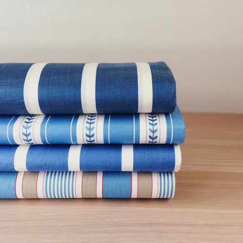 Beautiful shops ANTIQUE Ticking Sky Blue Stripes New Old Stock Vintage Cotton Fabric European Rare Textile - By The Yard