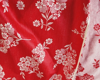 0.76 Yards - UNUSED Antique Red Floral Ticking Fabric 1930s Cotton Vintage Rare Yardage - Ticking Depot - Da-Rojo-002