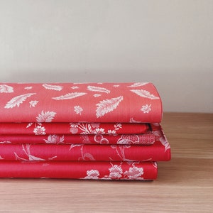 Choose! ANTIQUE Red Floral Ticking Fabric 1940s Cotton Fine Interior Design Unused Yardage - Ticking Depot - Da-Rojo-Col
