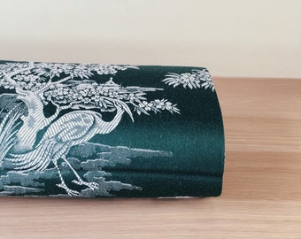 Per Yard - ANTIQUE Forest Green Birds Ticking Fabric 1940s Cotton Fine Upholstery Interior Design Yardage - Ticking Depot - Da-Verde-002