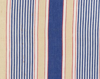 ANTIQUE Blue Ticking Fabric | 1940s Candy Stripes | Upholstery | Vintage Cotton | Antique European Rustic Material 13C