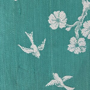 20x51 Very RARE Antique Green Birds Ticking Fabric 1920s Historic Cotton Cherry Trees & Swallows Ticking Depot Rec-Da-Verde-031 image 5