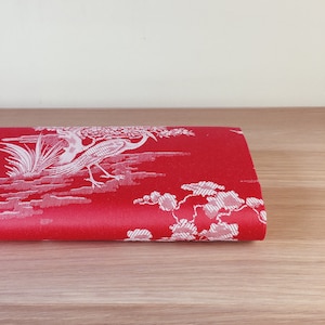 Per Yard - UNUSED Antique Red Birds Ticking Fabric Chinoiserie 1940s Fine Upholstery Yardage - Ticking Depot - Da-Rojo-005