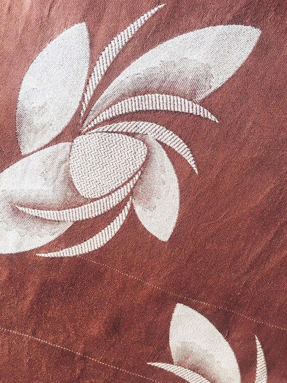 WAITLIST - Rich Brown Antique Ticking Fabric Stunning Floral Design 1960s Soft Cotton Ticking RARE - Ticking Depot - Rec-Da-Marron-001