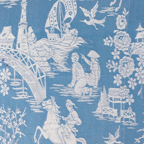 VERY RARE Antique Fabric | Celestine Blue Ticking | Japanese Motif | 1920-1930 | shops Antique Pillows | Mattress Ticking