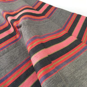 52"×114" - LARGE Antique Swedish Ticking Early 1900s Linen Country Cottage Grey Pink Beautiful - Ticking Depot - Rec-Se-021